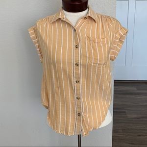 JAPNA Yellow & White Striped Short-Sleeve Button Up XS